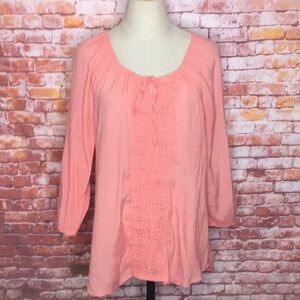 Spense Light Coral Spring Boho Peasant Blouse